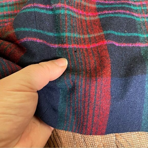 Vintage 70s Pendleton Blue Red Turquoise Plaid Stripe‎ Wool Midi Skirt 12 - Picture 10 of 11